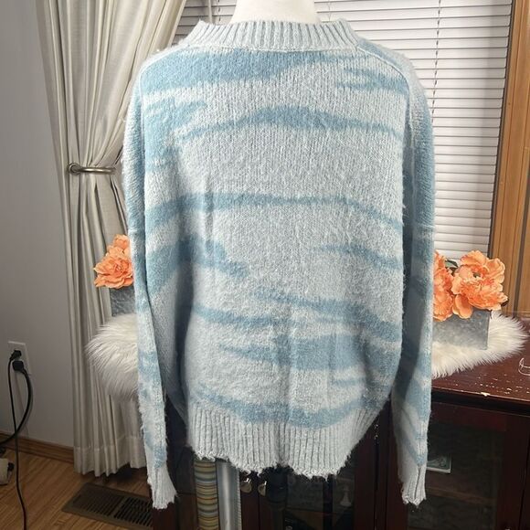 AllSaints Women’s Tiga Abstract Stripe V-Neck Sweater Sz L - Picture 7 of 9